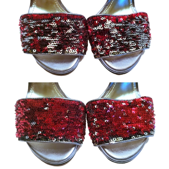 💄Red & Silver Sequin Heels - Picture 3 of 16